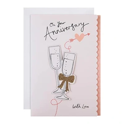 Image of Hallmark Anniversary Card for Couple 3D Champagne Glass Design
