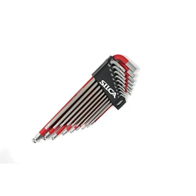 Image of SILCA HX TWO Heavy Duty Essential Metric Hex and Torx Set 7 T30 1.5 H10 Powder coated Red Grey textured non slip grip Swiss tool steel L wrench Allen key.