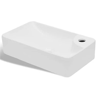 Image of vidaXL Ceramic Bathroom Sink Basin with Faucet Hole Modern Elegant Design in High Gloss White for Easy Cleaning and Efficient Drainage