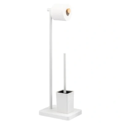 Image of bremermann 2 in 1 Standing Toilet Brush and Roll Holder (White)
