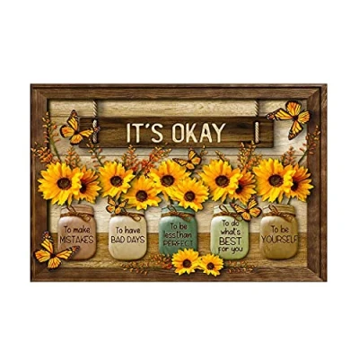Image of VVXXMO Creative Butterfly Sunflower Wall Art Painting Its Ok To Make Mistake Vase Framless Canvas Print Picture Inspirational Artwork Home Living Room Decoration