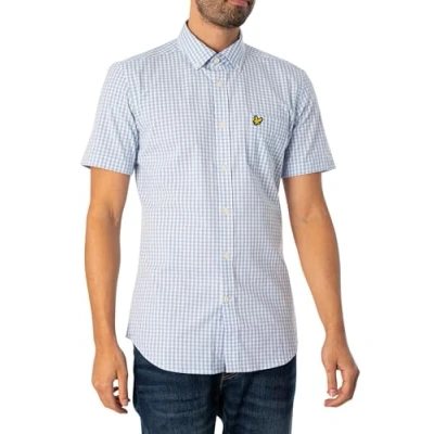 Image of Lyle &amp; Scott Short Sleeve SLIM FIT Gingham Shirt Shirt, Men&#039;s, Size: XL, Light blue/white