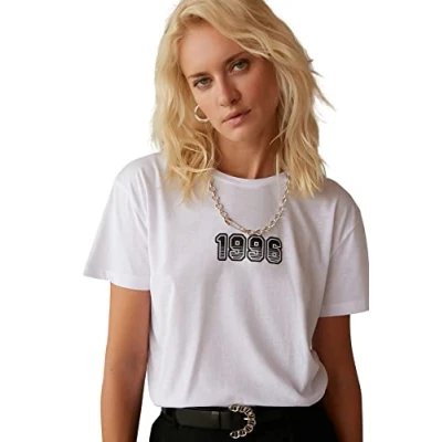 Image of Trendyol Women&#039;s Woman Fitted Standard Crew Neck Knit T Shirt, White, L