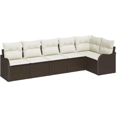 Image of vidaXL 6 Piece Garden Sofa Set with Cushions Brown Poly Rattan