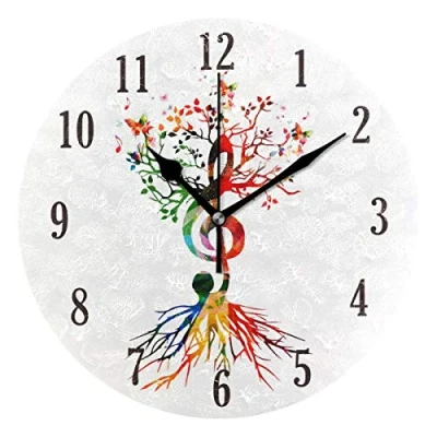 Image of Mnsruu Round Music Notes Silent Wall Clock Decorative, Battery Operated Easy to Read for Indoor Living Room Bedroom
