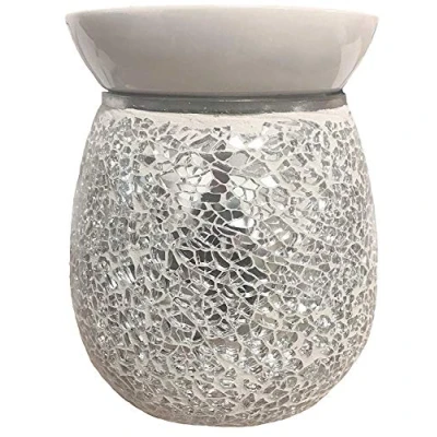 Image of The Infinity Fragrance Lovers Mosaic Silver Electric Wax Melt Oil Burner w/Backlight &amp; Removable Ceramic Top Tray