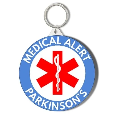 Image of Gift Insanity MEDICAL ALERT BLUE BACKGROUND PARKINSONS 58mm Keyring