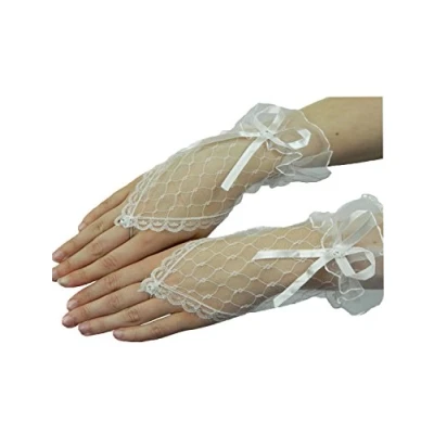 Image of Yummy Bee Fingerless Gloves Women Lace Black Goth White Bridal (White)