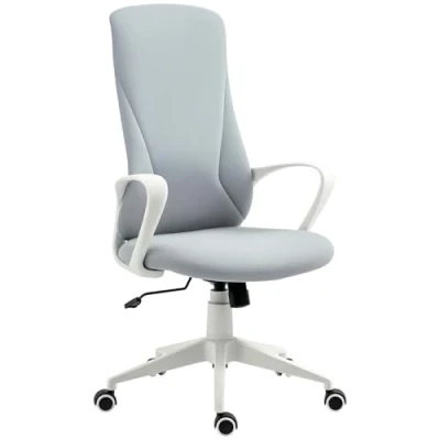 Image of Vinsetto High Back Office Chair, Fabric Desk Chair with Armrests, Adjustable Height, Swivel Wheels, Light Grey