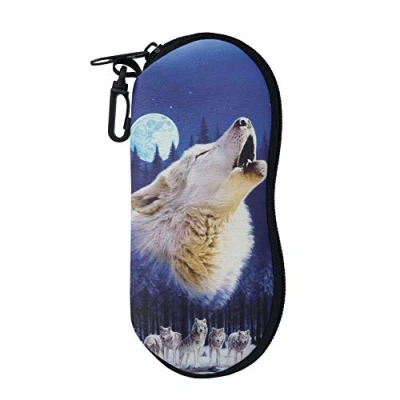 Image of Pizding Howling Wolf Eyeglasses Glasses Case for Men Boys Portable Protective Sunglasses, Soft with Clip, 7.3 x 3.3 inches