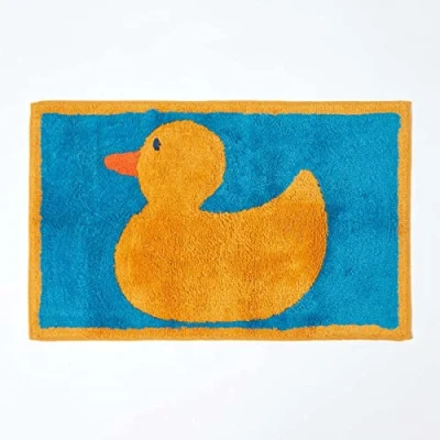 Image of HOMESCAPES Rubber Duck Bath Mat, 45 x 75 cm, 1400 GSM rug in 100% Cotton, Non Slip Spray Back, Washable at Home