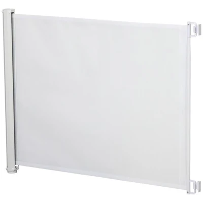 Image of PawHut Retractable Pet Safety Gate, Folding Stair Barrier, Guard Door White