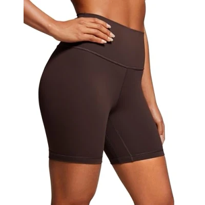 Image of CRZ Yoga Women&#039;s Naked Feeling Gym Shorts 6&#039;&#039; High Waisted Cycling Leggings Workout Running Spandex Pants Hot Fudge Brown 12