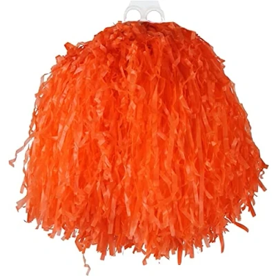 Image of Jumbo Cheerleader Pom Poms 1 Orange Tasseled Pompoms with Finger Grip USA American Dance School Fancy Dress Costume Accessory