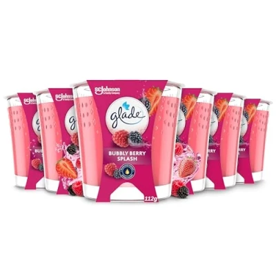 Image of Glade Jar Candle, Scented Candle Infused with Essential Oils, Up to 30 Hour Burn Time, Bubbly Berry Splash, Pack of 6 (6 x 112g)