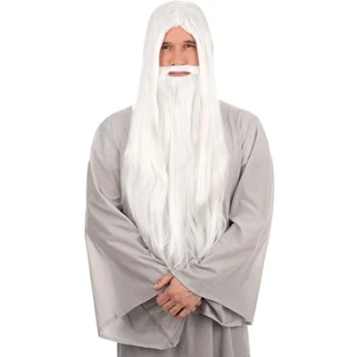 Image of Bristol Novelty Wizard Wig + Beard Long White (Bagged)