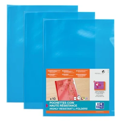 Image of OXFORD Pack of 100 High Resistance A4 PVC Smooth Corner Pockets Thickness 15/100 Blue