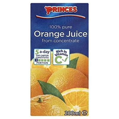 Image of Princes 100% Pure Orange Juice from Concentrate 200ml (Pack of 27 x 200ml)