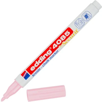 Image of edding 4085 chalk marker pastel rose 1 pen round nib 2 mm fine wet wipe for chalkboards, windows, glass, mirrors liquid pens opaque coverage