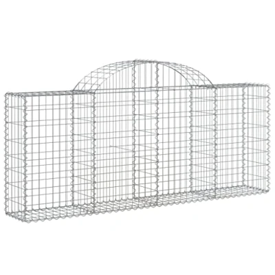 Image of vidaXL Arched Gabion Basket 200x30x80/100cm Galvanised Iron Mesh Wire Stone Cage for Sound Insulation, Outdoor Decorative Barrier, Garden Wall