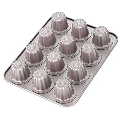 Image of CHEFMADE Canele Mold Cake Pan, 12 Cavity Non Stick Cannele Muffin Bakeware Cupcake Pan for Oven Baking (Champagne Gold)
