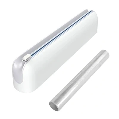 Image of Quasziwa Magnetic Cling Film Dispenser and Cutter Upgrade Refillable Aluminum Tin Foil Wall mounted, Practical Plastic Wrap for Kitchen, 1X50m Clingfilm Included, Grey