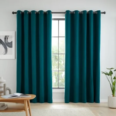 Image of Catherine Lansfield Wilson Blackout Thermal 229x229cm Curtains Two Panels Green