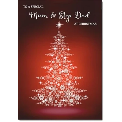 Image of doodlecards Mum and Stepdad Christmas Card Snowflake Tree Medium Size for &amp; with Plain Envelope