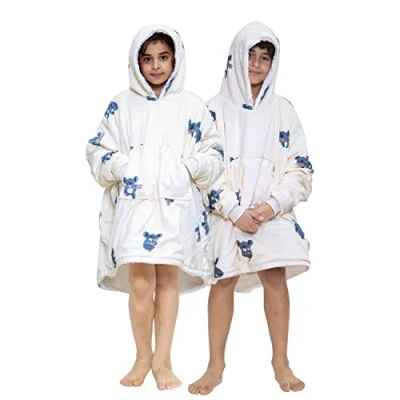 Image of GC GAVENO CAVAILIA Fleece Snuggle Hoodie Blanket Oversized, Fluffy Hooded Boys With Giant Pocket, Kids Sweatshirt Wearable Blanket, Stitch Girls, Cream