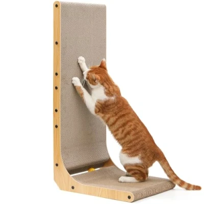Image of FUKUMARU Cat Scratcher, L Shape Cats Scratch Pad Wall Mounted, Scratching Cardboard with Ball Toy for Indoor Cats，XL