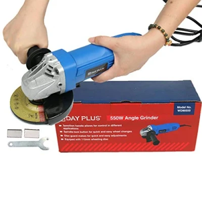 Image of Angle Grinder 550W Cutting, Grinding &amp; Polishing Tool with Soft Grip and Carbon Brushes, 12000 RPM Engine, disc Ø: 115mm Side Handle Spanner Ideal for Carpenters, Builders, Electricians
