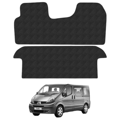 Image of Rubber Floor Mats for the Renault Trafic (2001 2014) [Only suitable factory crew cab van] Custom Van Accessory Tailored fit Heavy Duty, Waterproof &amp; Anti Slip Work with Clips