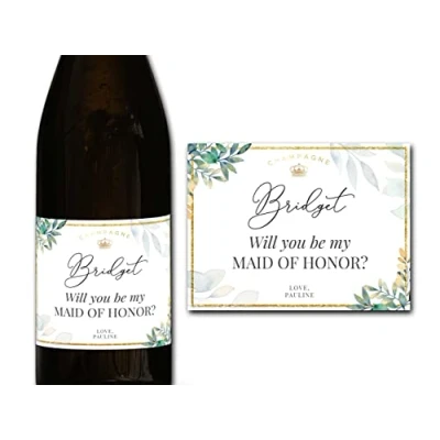 Image of Personalised Champagne/Prosecco Maid of Honor Wedding Bottle Label Any Wording