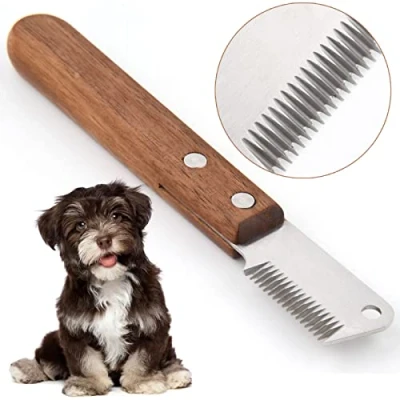 Image of onebarleycorn Dog Professional Stripping Knife,Stripping Knives Tool for Dogs Hand Knife Border Terrier Pet Grooming Ergonomic Wooden Handle(Left Handed)