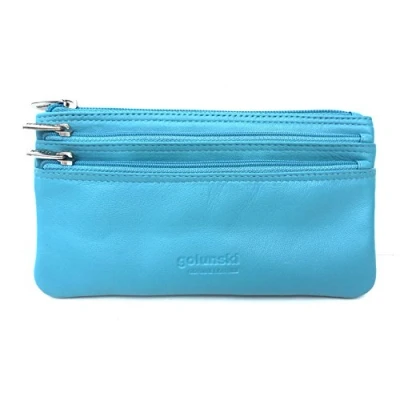 Image of Super Soft Leather 3 Zipped Compartment Coin Purse (Sea)