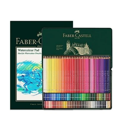Image of Faber Castell A4 Watercolour Pad &amp; Tin Of 120 Albrecht Dürer Pencils Art Set For Adult Colouring Books, Craft Supplies, Drawing, Sketching, Lightfast Pencils, Schools, Home, College…