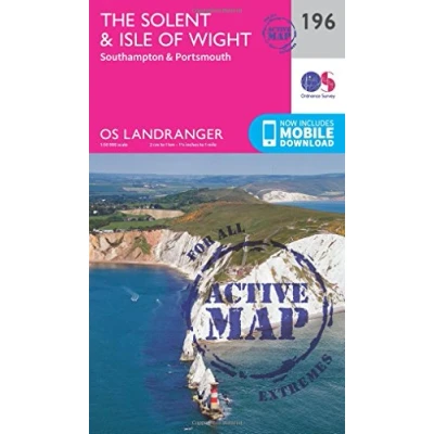 Image of Landranger Active 196 the Solent &amp; Isle of Wight, Southampton Portsmouth Map With Digital Version