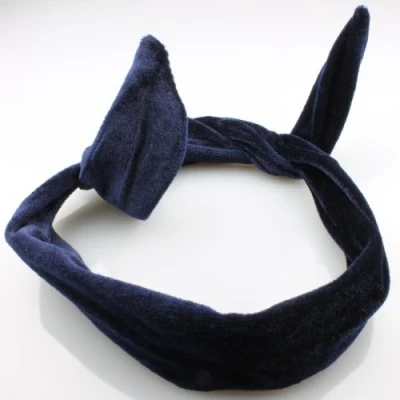 Image of Hair Accessories Wired Headband Velvet Satin Look Head Scarf Vintage Retro Wire Hairband Headwrap[Dark Navy]
