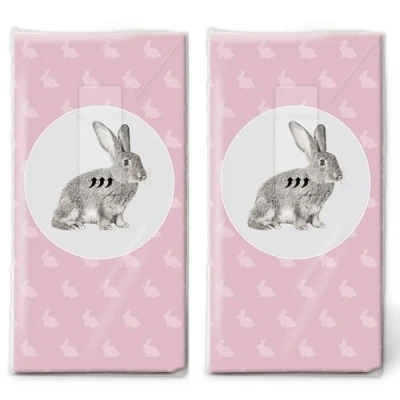 Image of 20 Individual Handkerchiefs Easter Bunny in a Circle. 2 Packs of 10 Paper Printed as Gift