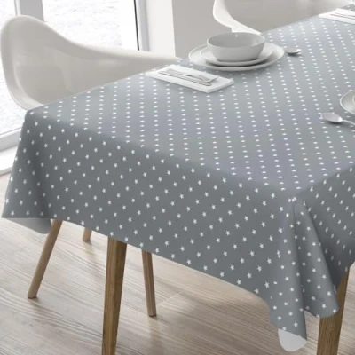 Image of Rectangular Oilcloth PVC Wipe Clean Tablecloth Table Cover 140cm x 180cm 55x70 Stars Grey Light