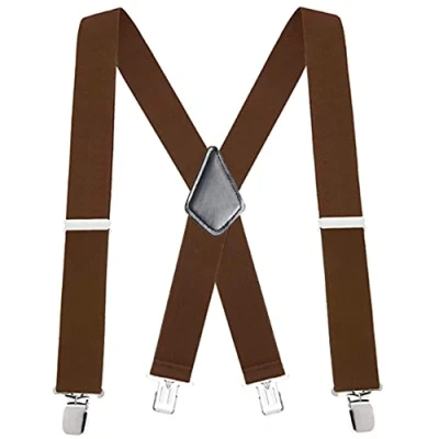 Image of YYKSYDPT Braces for Men Trousers with Very Strong 4 Clips 50 MM Wide Duty Suspenders X Style Adjustable Brace (Brown)