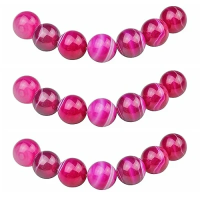 Image of MJDCB Natural Round Stone Beads 10mm Rose Red Striped Agate Loose Gemstone for Jewelry Making Bracelet Necklace 35pcs