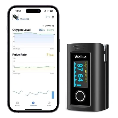 Image of ViATOM Bluetooth Pulse Oximeter Approved UK Built in Offline Storage, Oxygen Monitor finger Adults for Heart Rate Blood Saturation Includes Carrycase and Lanyard, Free APP