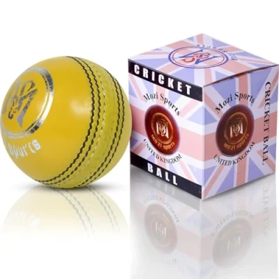 Image of Mozi Sports® Leather Cricket Ball Senior Hand Stitched Match Quality Balls Weight 5.50oz (Yellow)