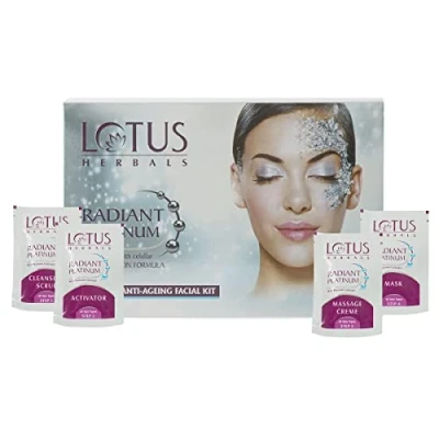 Image of Lotus Herbals Radiant Platinum Facial Kit With Dust &amp; Passion Fruit 37g (Single Use)