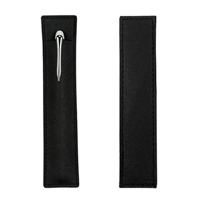 Image of 2 Pack Leather Pen Pouch Sleeve, Single Fountain Holder Case, Soft Protective Cover Organizer for Stylus Touch Pen, Ballpoint Pencils (Black)