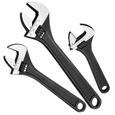 Image of MAXPOWER Adjustable Spanner Set, 3PCs Wrench Black 150mm, 200mm &amp; 250mm