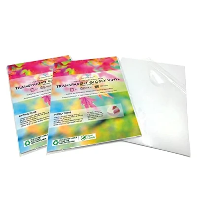 Image of Evergreen Goods 20 Sheets A4 Quality Glossy Transparent Self Adhesive Vinyl Inkjet Printable Make Your own Stickers Sticky Back Clear PVC Non Waterproof Print