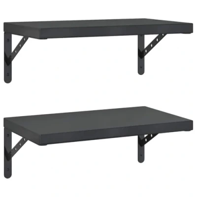 Image of vidaXL Black Stainless Steel Floating Wall Shelves Set of 2 50x30 cm Durable, Space Saving &amp; Versatile Home Storage for Living Room, Bedroom Office.