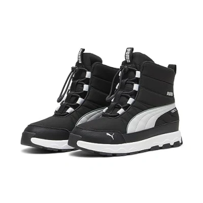 Image of puma Evolve Puretex JR Unisex Winter boots for kids, Size: 4.5, Black ash gray white Synthetics/textile